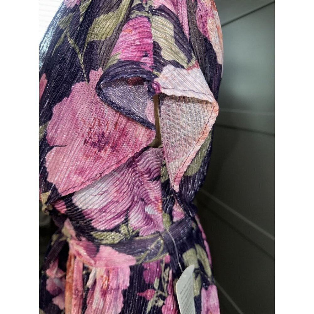 ELIZA J Women's Purple Floral  Metallic Sleeveless V-Neck Side-Slit Gown SZ 8 - Picture 5 of 8